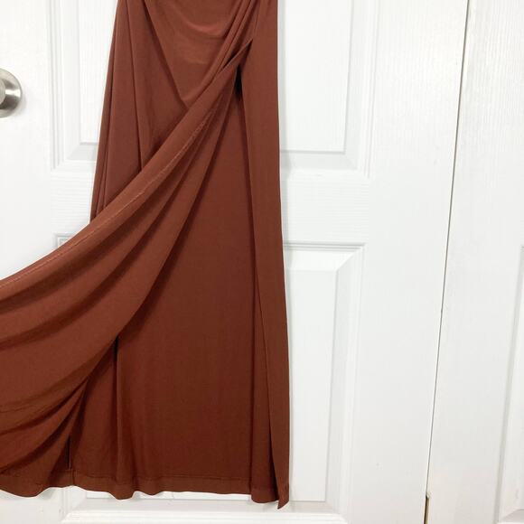 NWOT BEN DE LISI Dress US 6 Black Maxi Boat-Neck Cross Ruch Slit Side Stretch - Picture 8 of 14